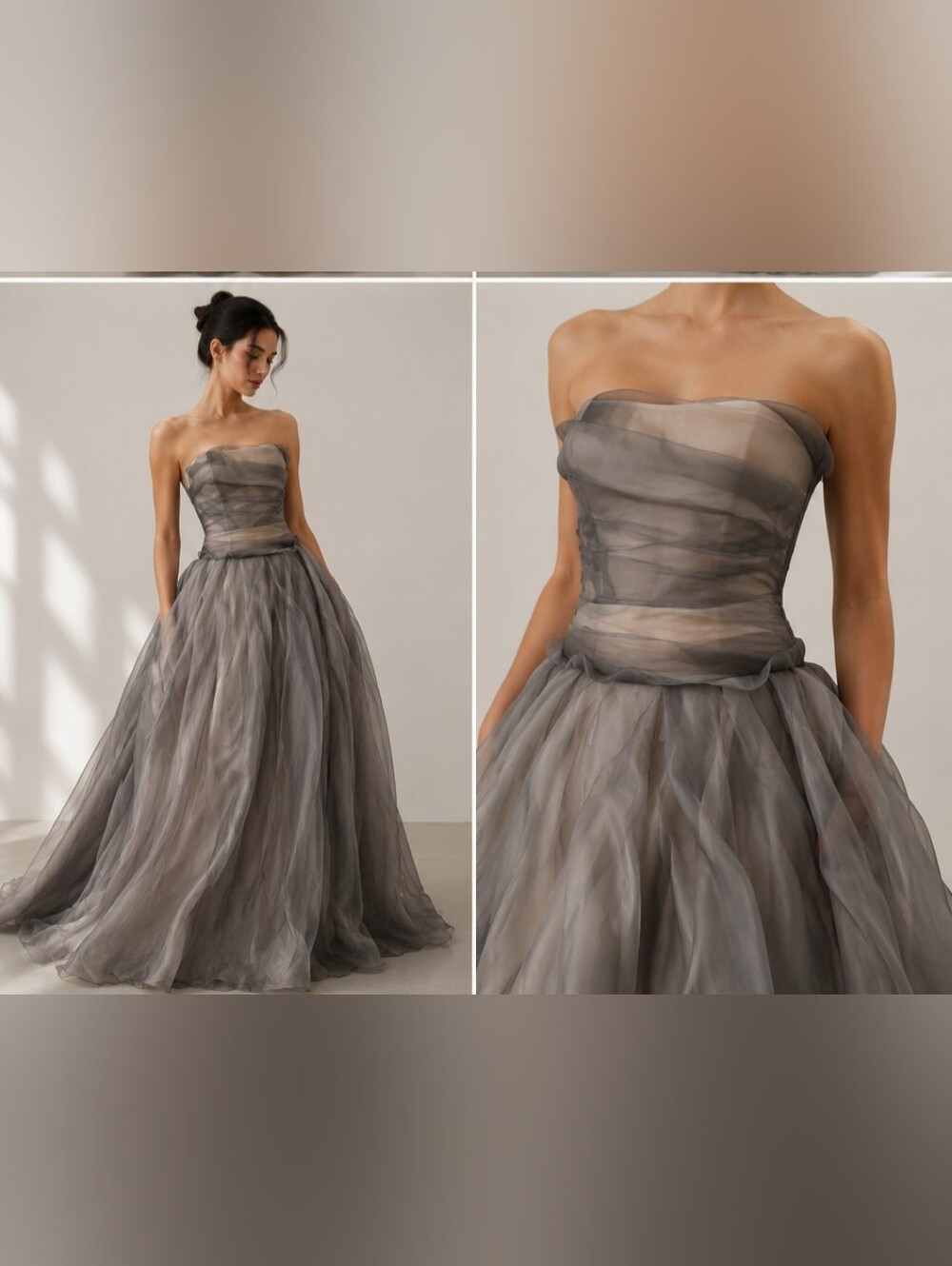 VERA WANG Organza Nude Gray Overlay Strapless Ball Gown Wedding PROM size 00 NEW